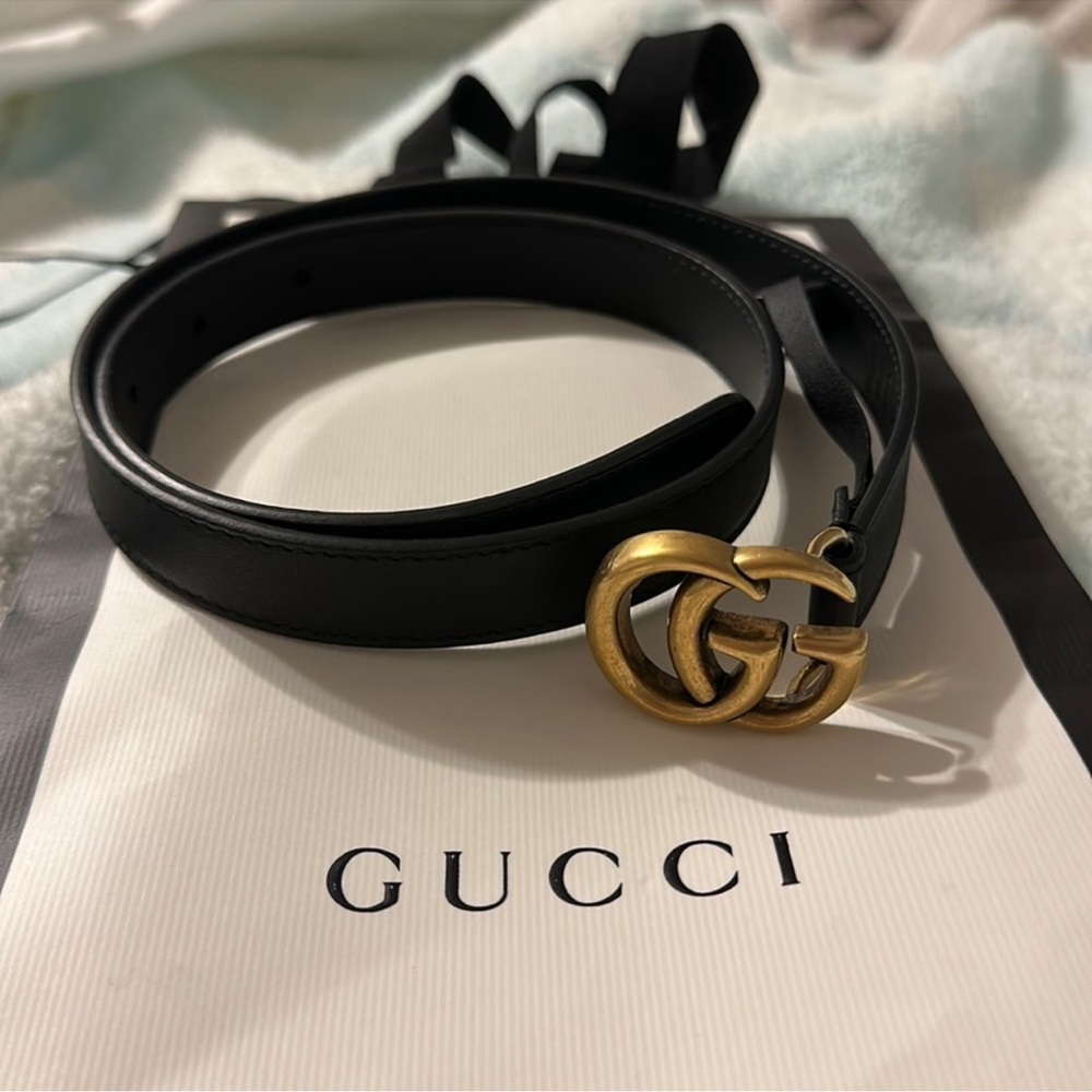 Gucci Black Belt with Gold GG Buckle
